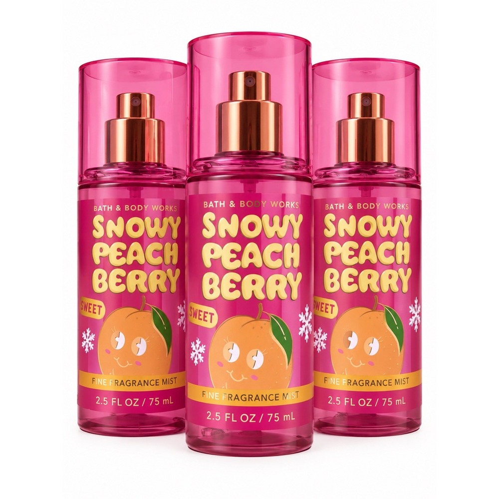 Bath And Body Works Snowy Peach Berry Mist 2.5 Oz Set Of 3 Travel Holiday